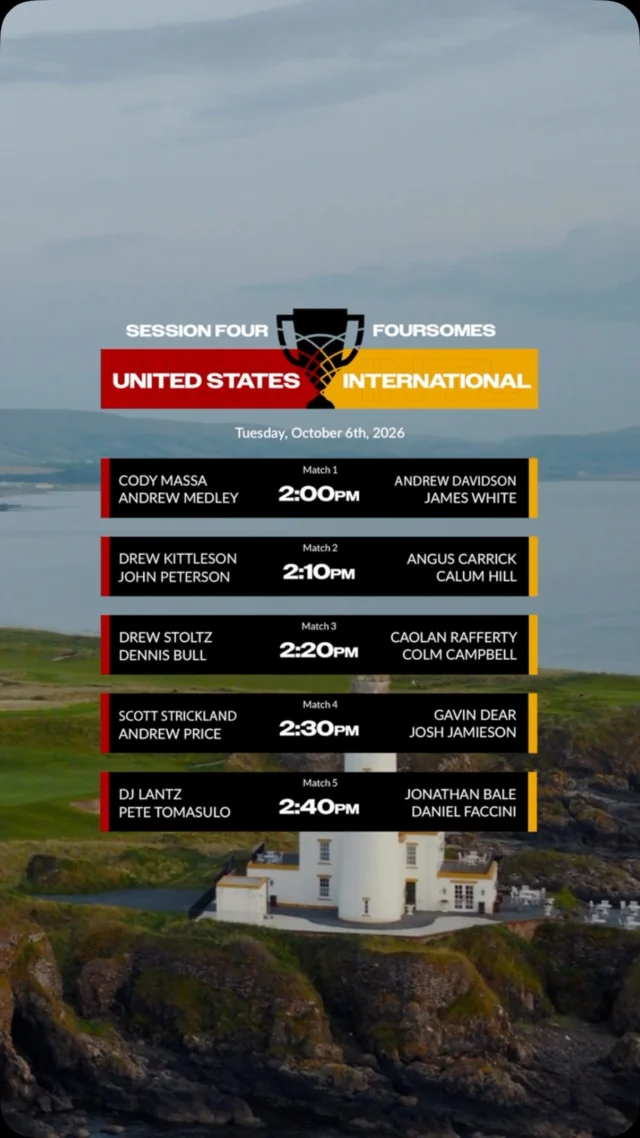Foursome matches are set for Tuesday afternoon on the Ailsa course @trumpturnberryscotland. 

#TheBridgesCup