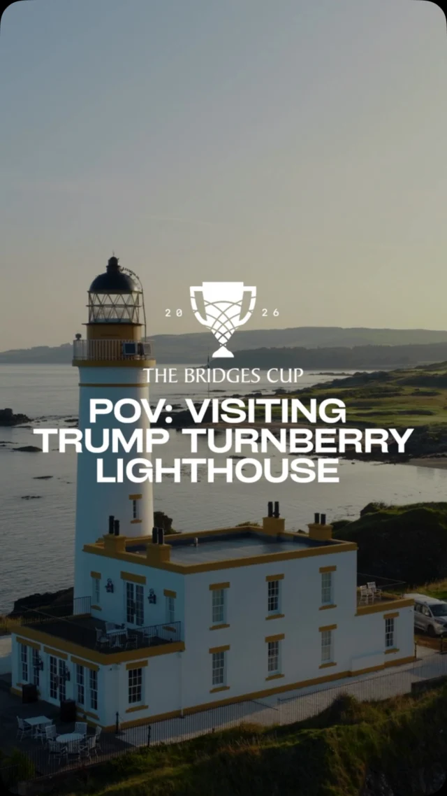 POV: visiting the lighthouse & halfway house @trumpturnberryscotland with Team USA captain @jfujigolf during the Practice Round at #TheBridgesCup